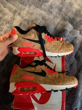 Nike Air Max 90 Anniversary Cork-Texture Sneakers in Red and Black
